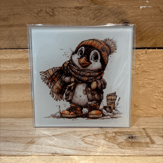Glass Cheeky Penguin Coaster 