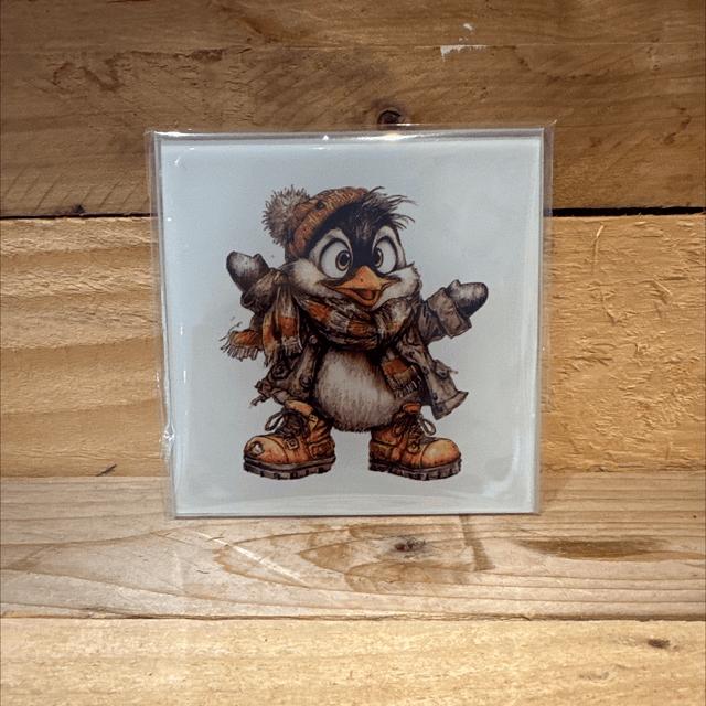 Glass Cheeky Penguin Coaster 